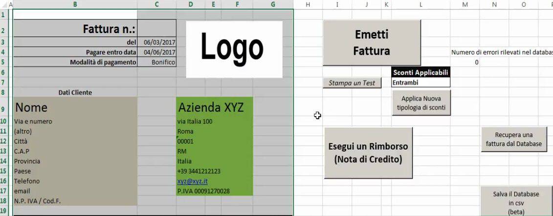 download gratuito di modello di fattura Excel